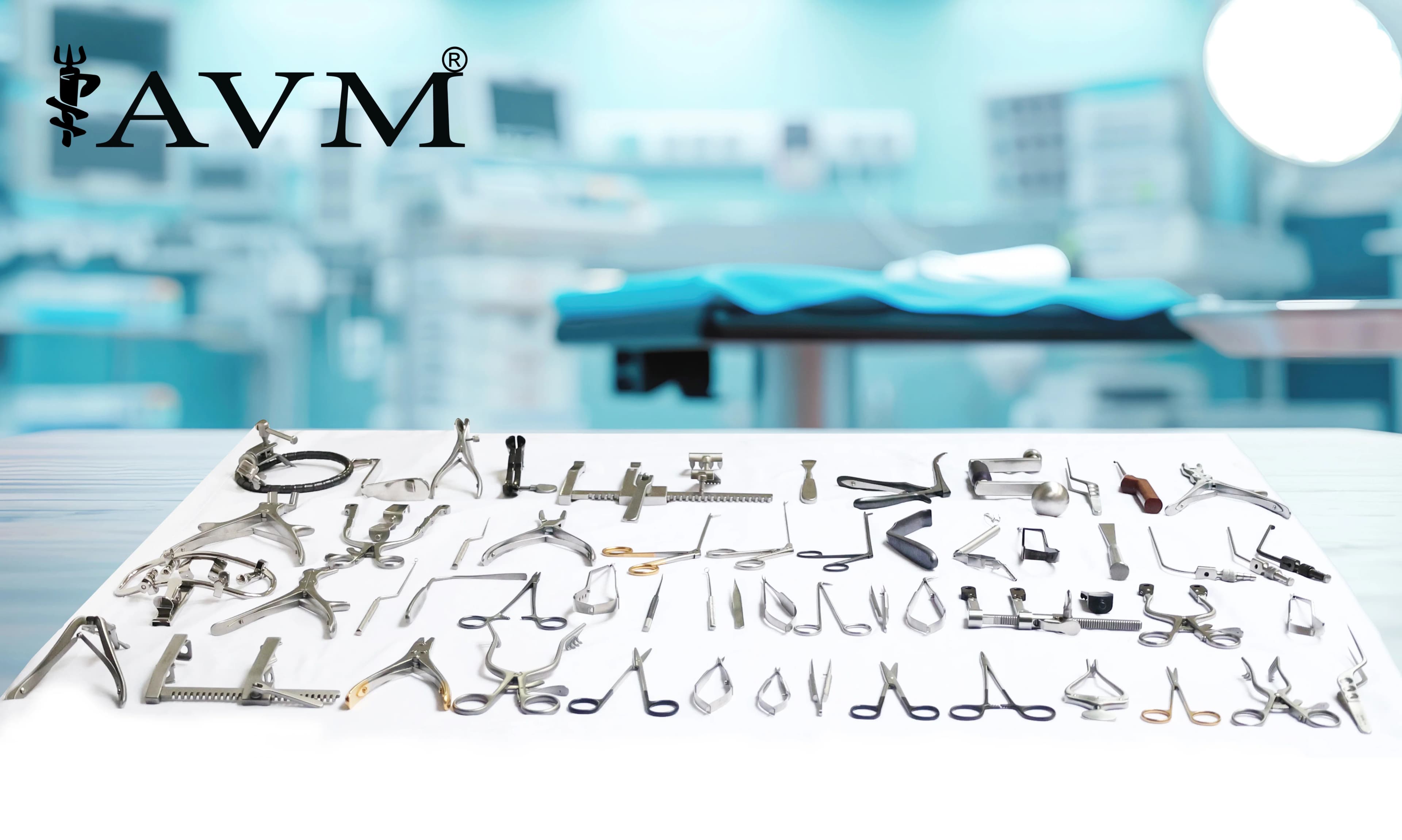 An array of polished surgical instruments